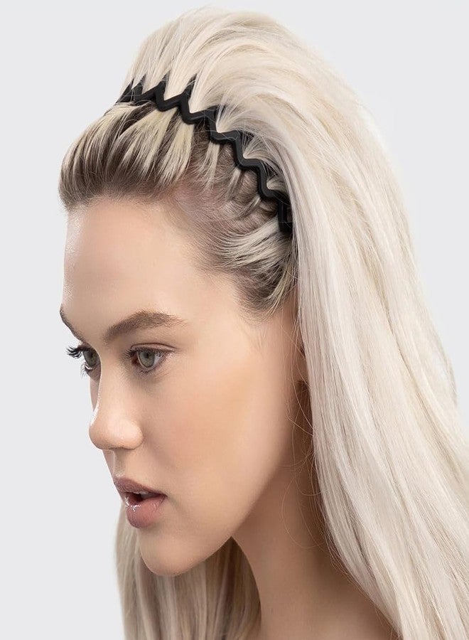 AIBFRID Black Plastic Headbands for Women Men Girls, Comb Head Bands with Teeth Zigzag Fashion Hair Styling Accessories Wavy Shark Tooth Headband Non Slip Trendy Hair Bands for Women’s Hair, 6 Packs - Image 3